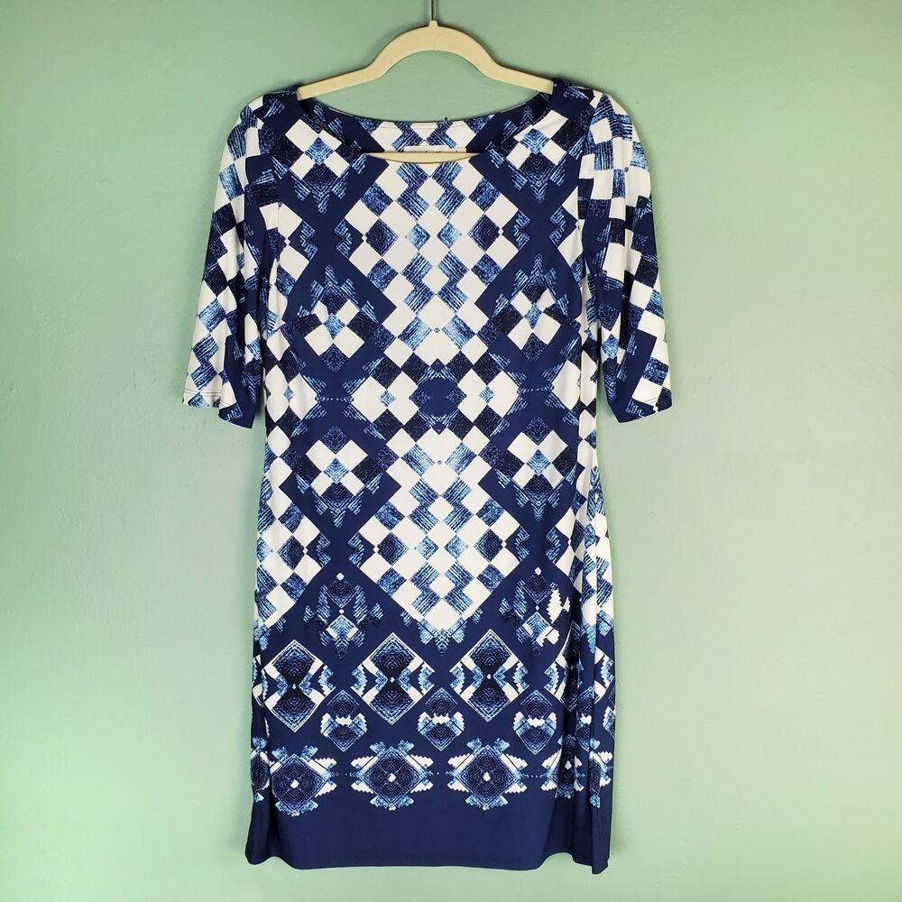 Eliza J Blue Geometric Pattern Print Shift Dress Size 6